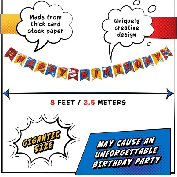 💥HP💥 NEW Super Hero Birthday Banner - Pop-Art, SNAP, BOOM, CRUSH, WHAM, POW - Picture 2 of 6